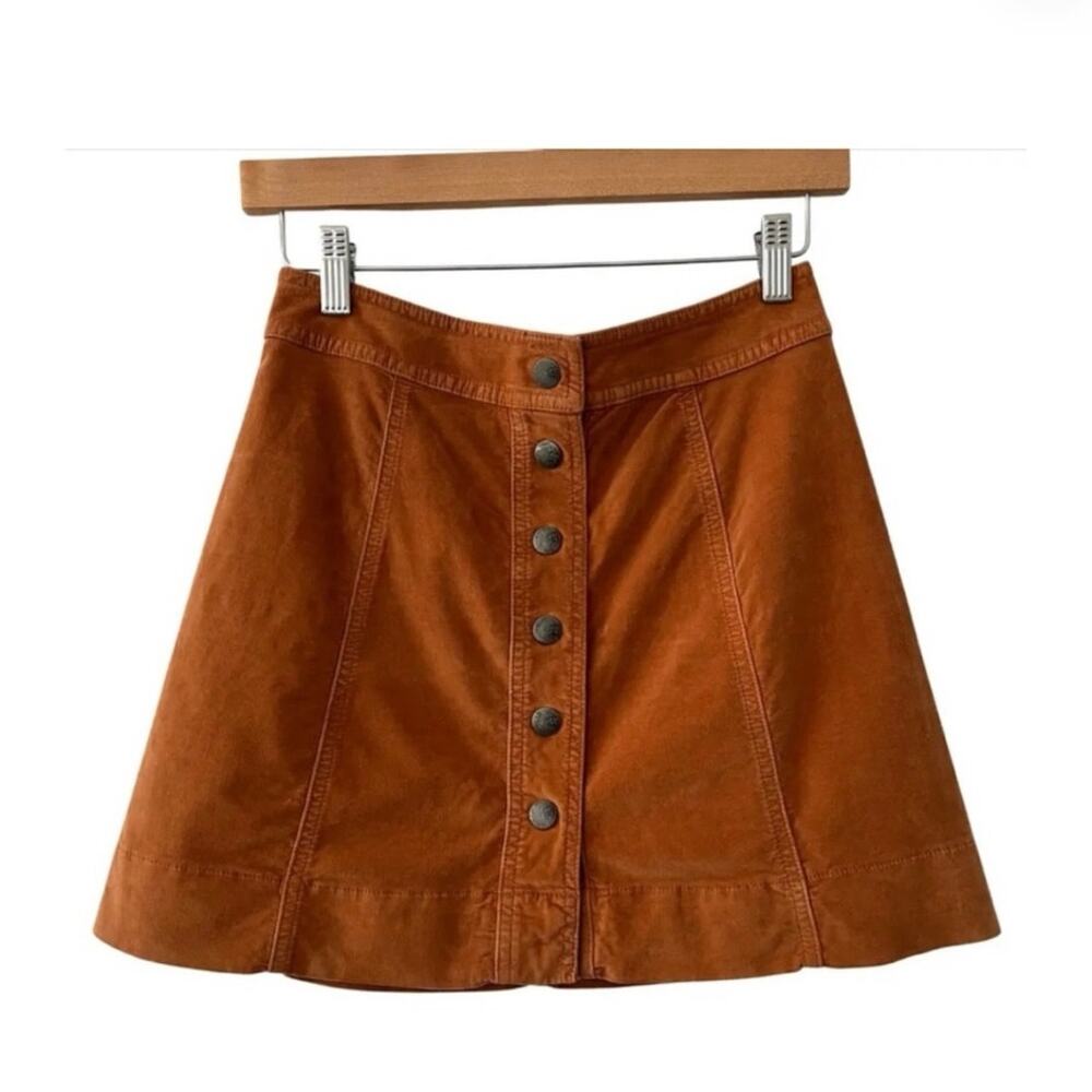 Madewell Velveteen Metropolis Snap Skirt Rust Spice Orange Mini A-Line Sz 12